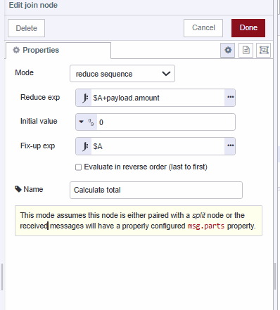 Screenshot displaying the join node calculating the total income and expense data "Screenshot displaying the join node calculating the total income and expense data"