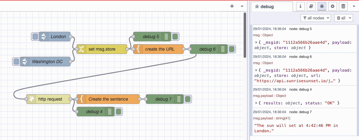 Example flow which gets the sunset time for a given location Example flow which gets the sunset time for a given location